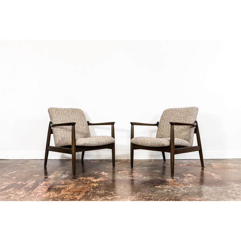 Pair of vintage Gfm-64 armchairs by Edmund Homa, Poland 1960s