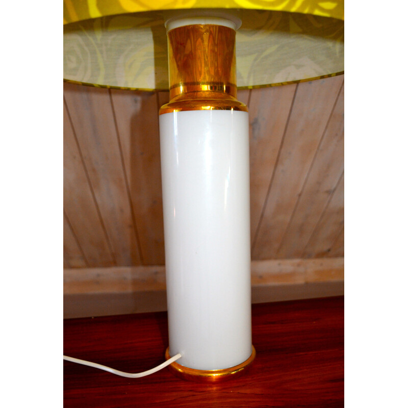 Vintage table lamp with white glass and gold base by Uno and Osten Kristiansson for Luxus, Sweden 1960