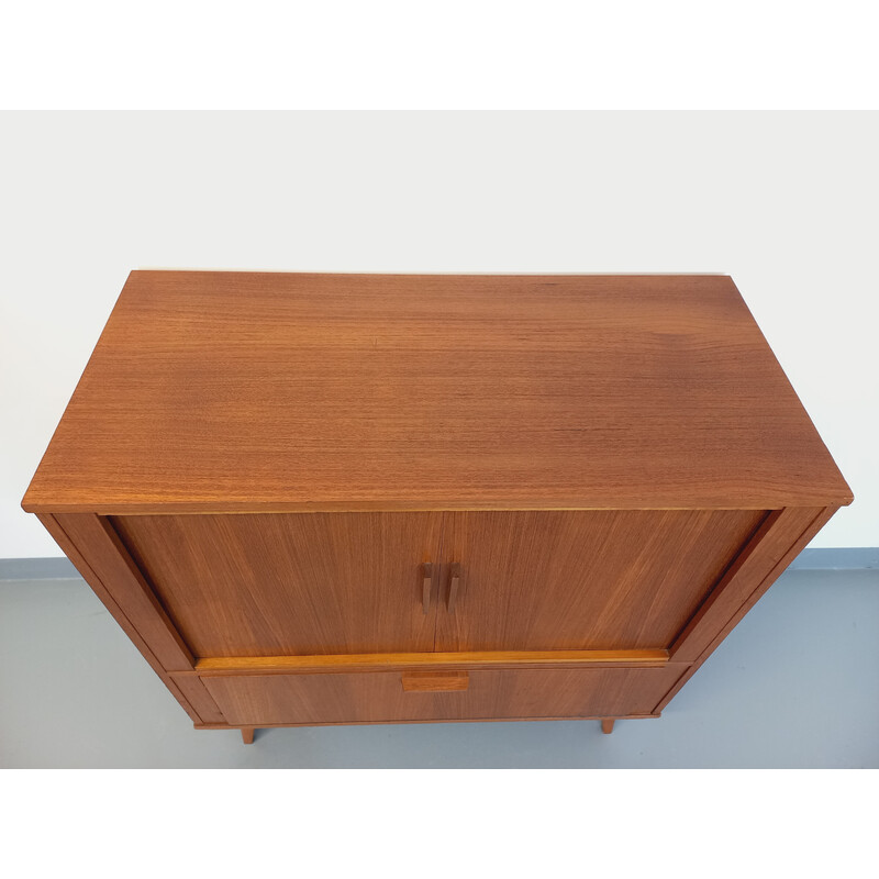 Vintage teak storage cabinet with 2 sliding doors, 1960