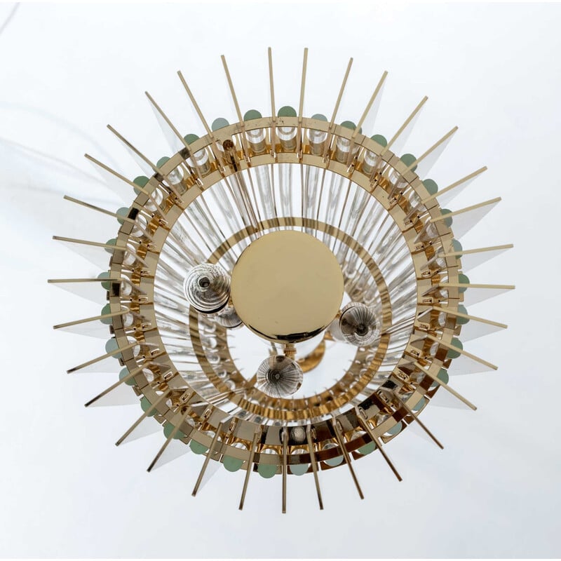 Lampada a sospensione vintage in ottone e cristallo di Murano di Romani Saccati per Gucci
