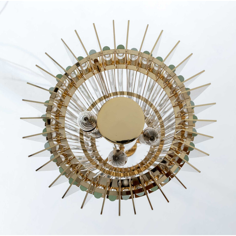 Suspension vintage en laiton et cristal de Murano par Romani Saccati pour Gucci