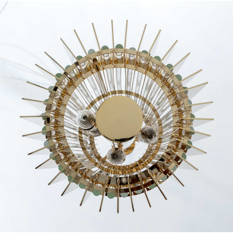 Vintage brass and crystal Murano pendant lamp by Romani Saccati for Gucci