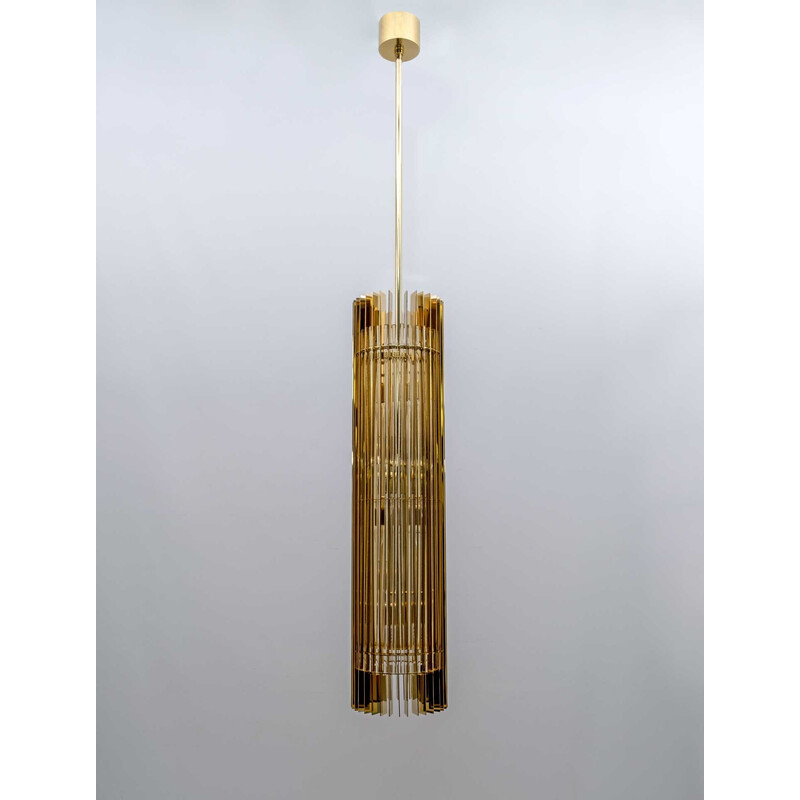 Lámpara colgante vintage de latón y cristal de Murano de Romani Saccati para Gucci