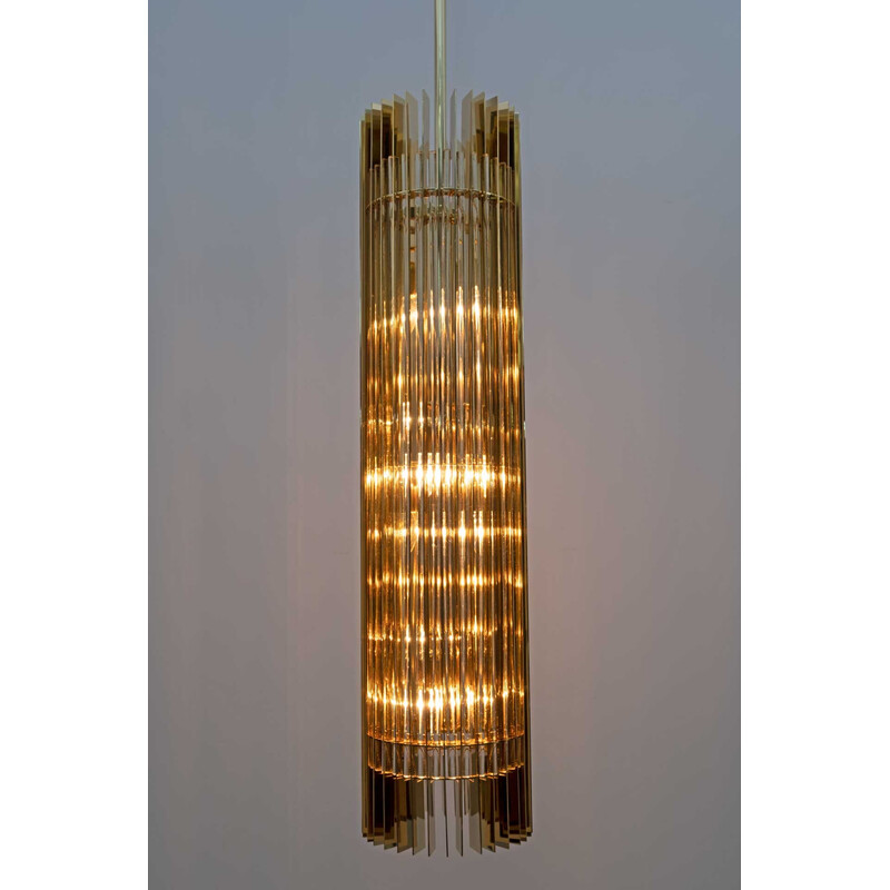 Vintage brass and crystal Murano pendant lamp by Romani Saccati for Gucci