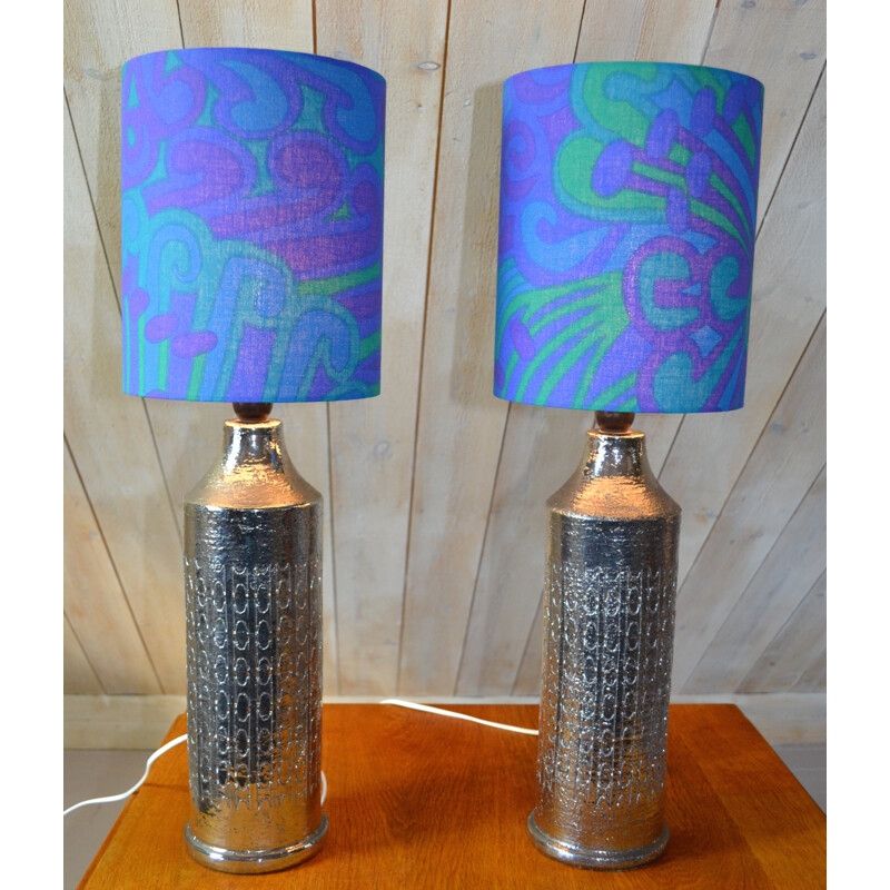 Pair of vintage glazed ceramic table lamps by Bitossi for Bergbom, Sweden 1960