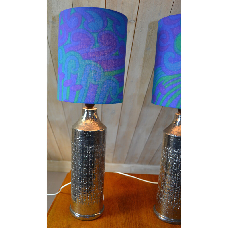 Pair of vintage glazed ceramic table lamps by Bitossi for Bergbom, Sweden 1960