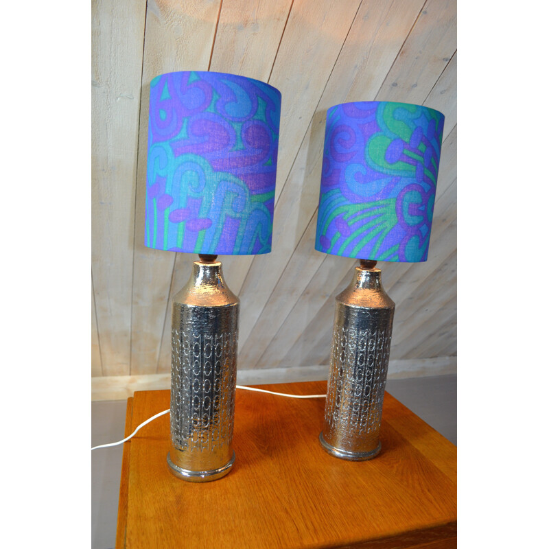 Pair of vintage glazed ceramic table lamps by Bitossi for Bergbom, Sweden 1960