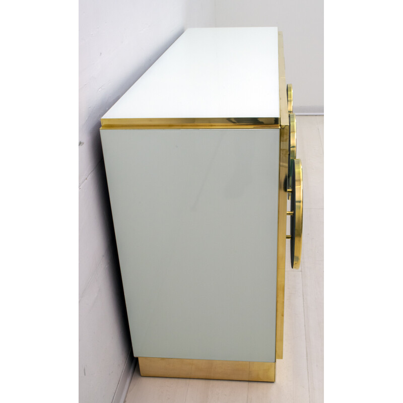 Vintage Postmodern Italian sideboard in colored glass and brass, 1980s