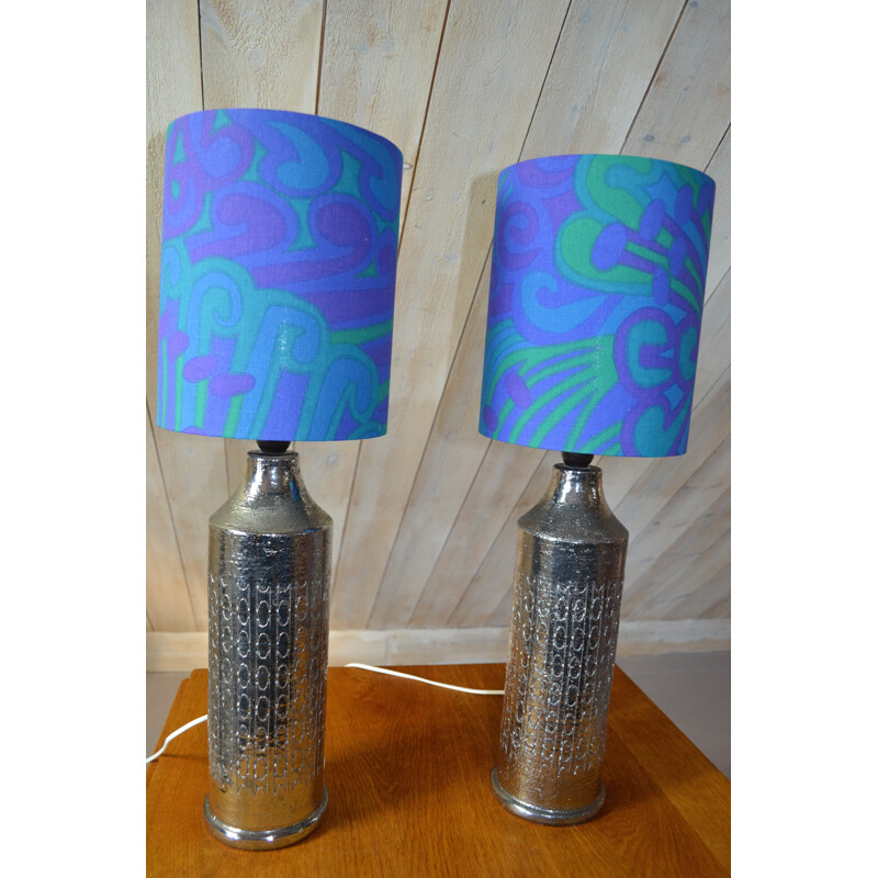 Pair of vintage glazed ceramic table lamps by Bitossi for Bergbom, Sweden 1960