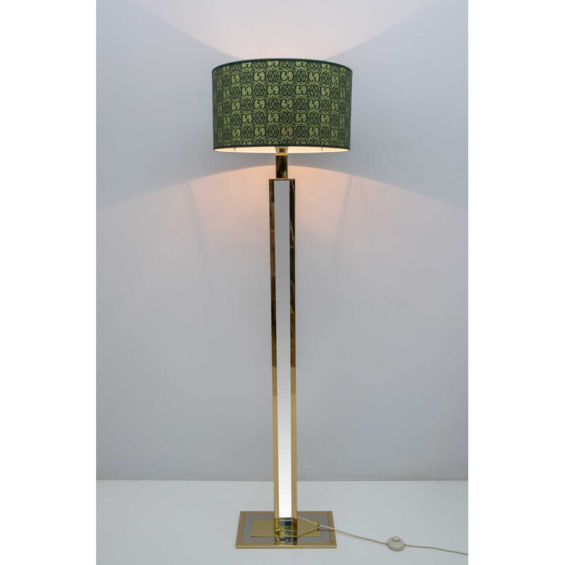 Mid-eeuwse Italiaanse koperen vloerlamp met Gucci stof van Romeo Rega, 1970