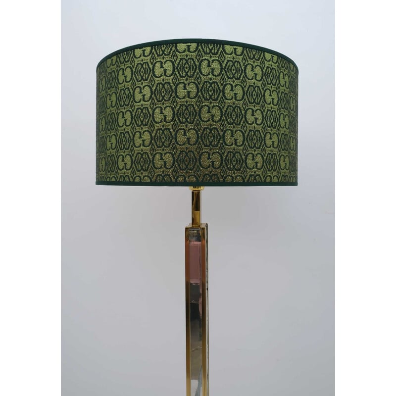 Lampadaire italien vintage en laiton avec tissu Gucci par Romeo Rega, 1970