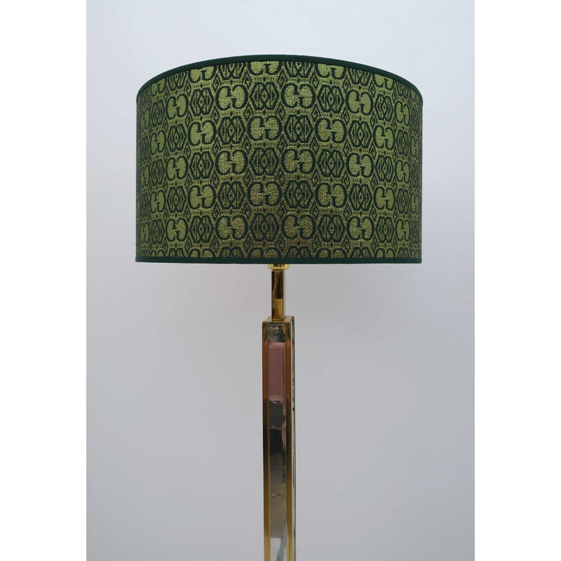 Mid-eeuwse Italiaanse koperen vloerlamp met Gucci stof van Romeo Rega, 1970