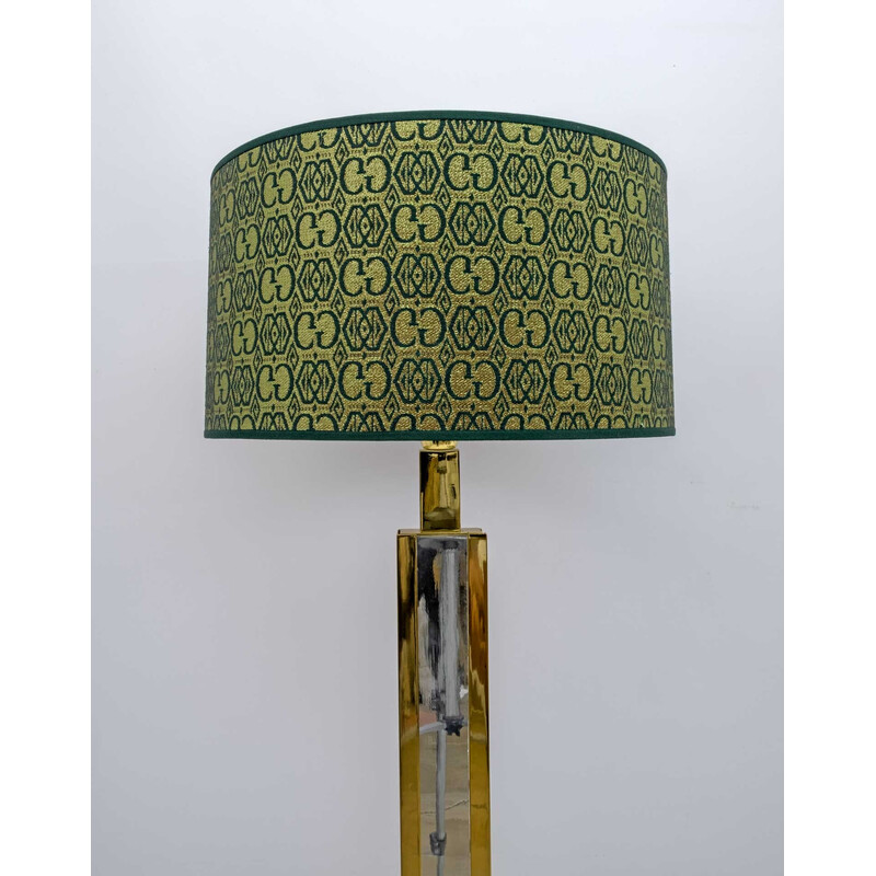 Mid-century Italian brass floor lamp with Gucci fabric by Romeo Rega, 1970s