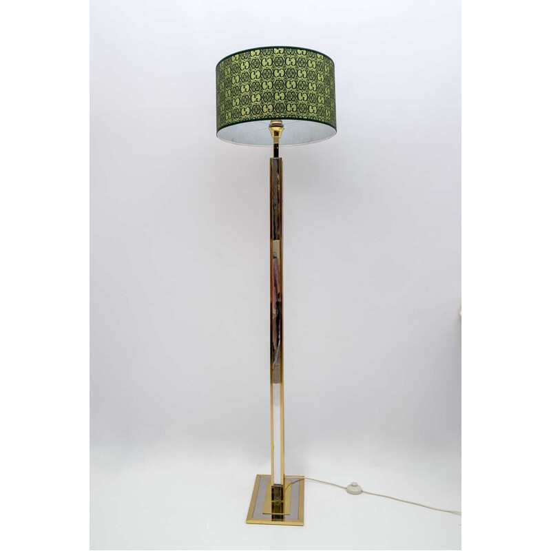 Mid-century Italian brass floor lamp with Gucci fabric by Romeo Rega, 1970s