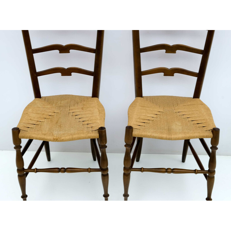 Paar houten stoelen met hoge ladderrug door Buffa Chiavari, jaren 1950