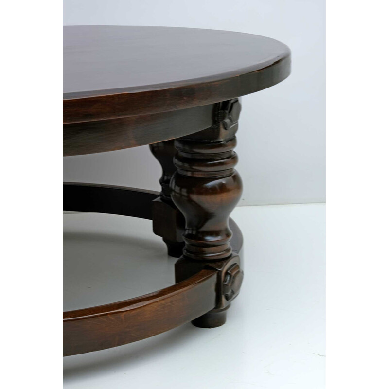 Table basse ronde vintage en noyer