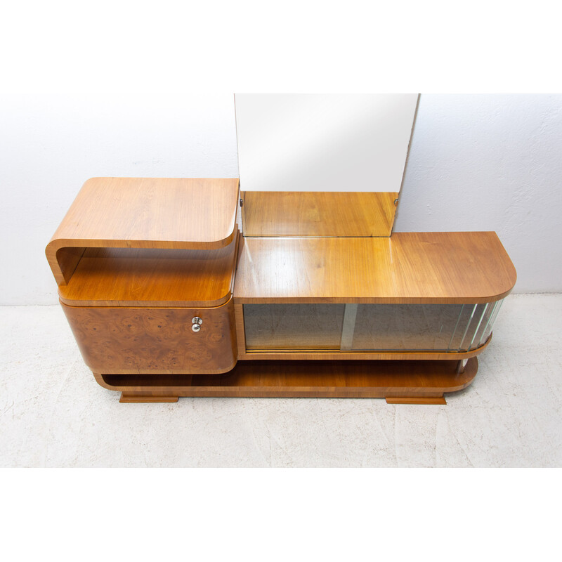 Vintage Art Deco walnut dressing table, Czechoslovakia 1940s