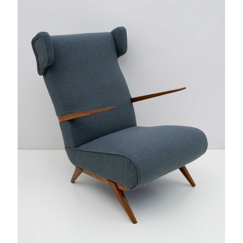 Fauteuil italien vintage en noyer et bouclè, 1950