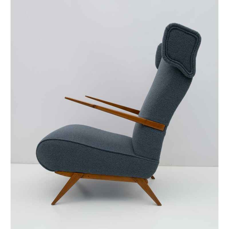 Mid-century Italian walnut and bouclè armchair, 1950s