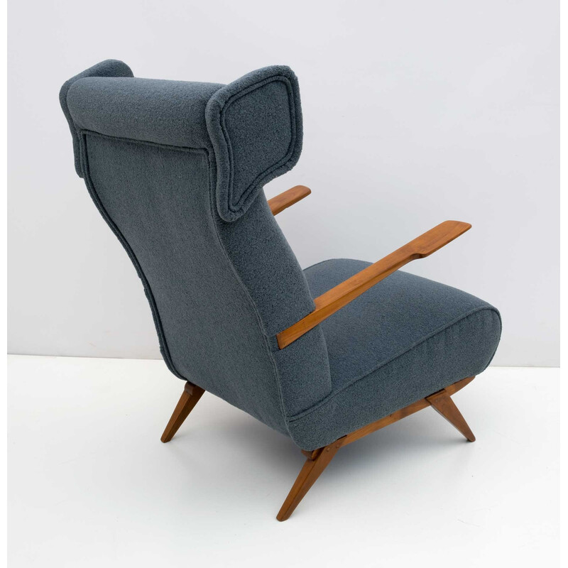 Mid-century Italian walnut and bouclè armchair, 1950s