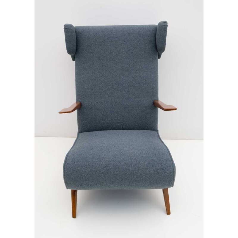 Mid-century Italian walnut and bouclè armchair, 1950s