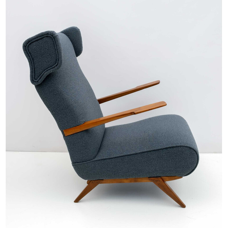 Mid-century Italian walnut and bouclè armchair, 1950s