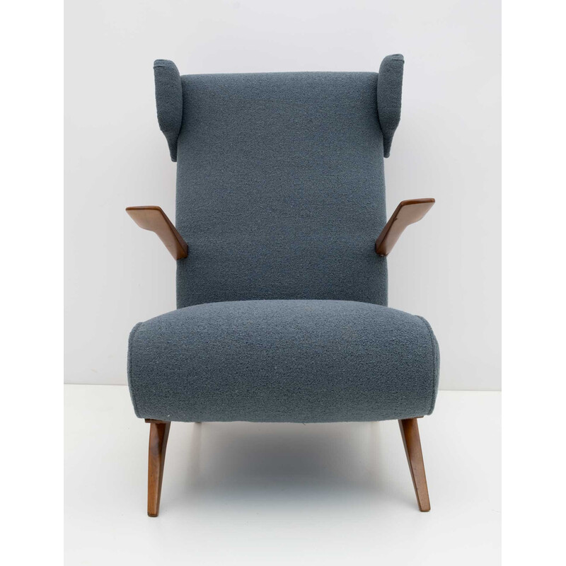 Mid-century Italian walnut and bouclè armchair, 1950s