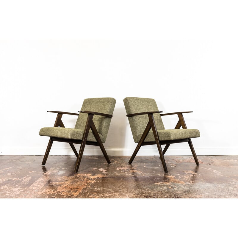 Paar Sessel aus Eichenholz aus der Mitte des Jahrhunderts, Polen 1960er Jahre