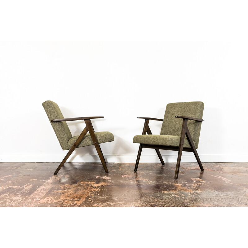 Pair of mid-century oakwood armchairs, Poland 1960s