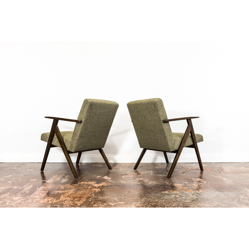 Pair of mid-century oakwood armchairs, Poland 1960s