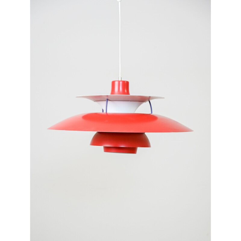 Ph5 vintage pendant lamp in red color by Poul Henningsen for Louis Poulsen