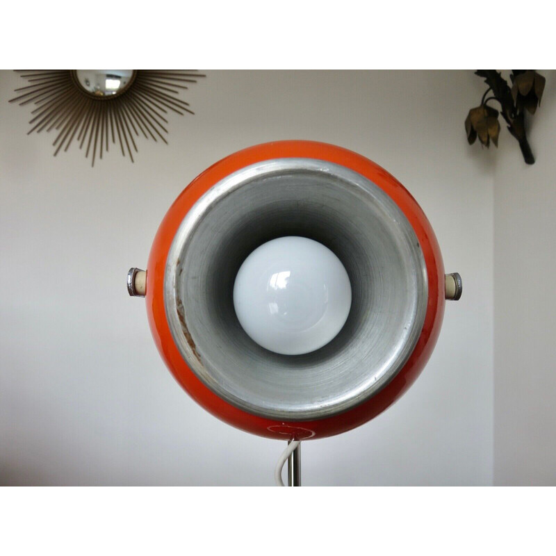 Vintage eye ball lamp in orange metal by Disderot, France 1970