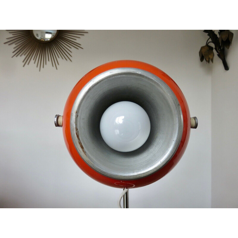 Vintage oranje metalen oogbol lamp van Disderot, Frankrijk 1970