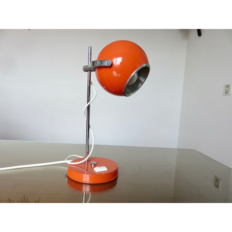 Vintage eye ball lamp in orange metal by Disderot, France 1970