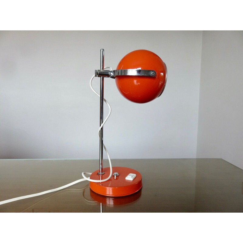 Vintage eye ball lamp in orange metal by Disderot, France 1970