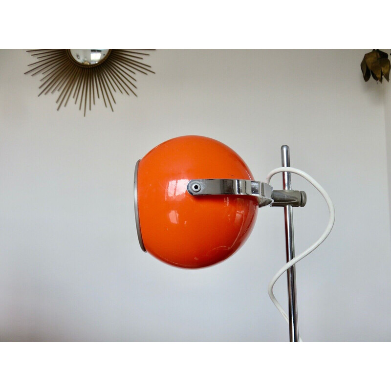 Lampe vintage eye ball en métal orange de Disderot, France 1970