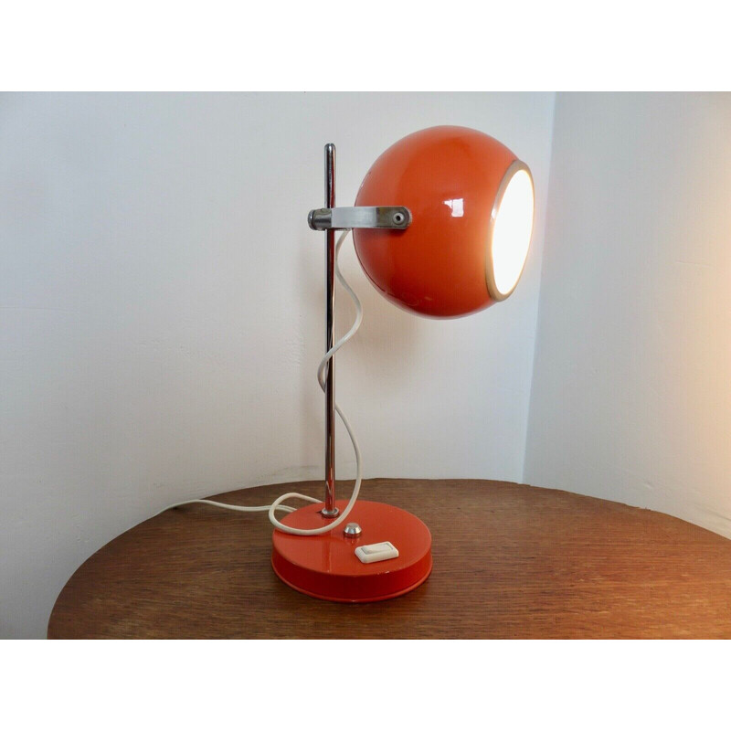 Vintage oranje metalen oogbol lamp van Disderot, Frankrijk 1970