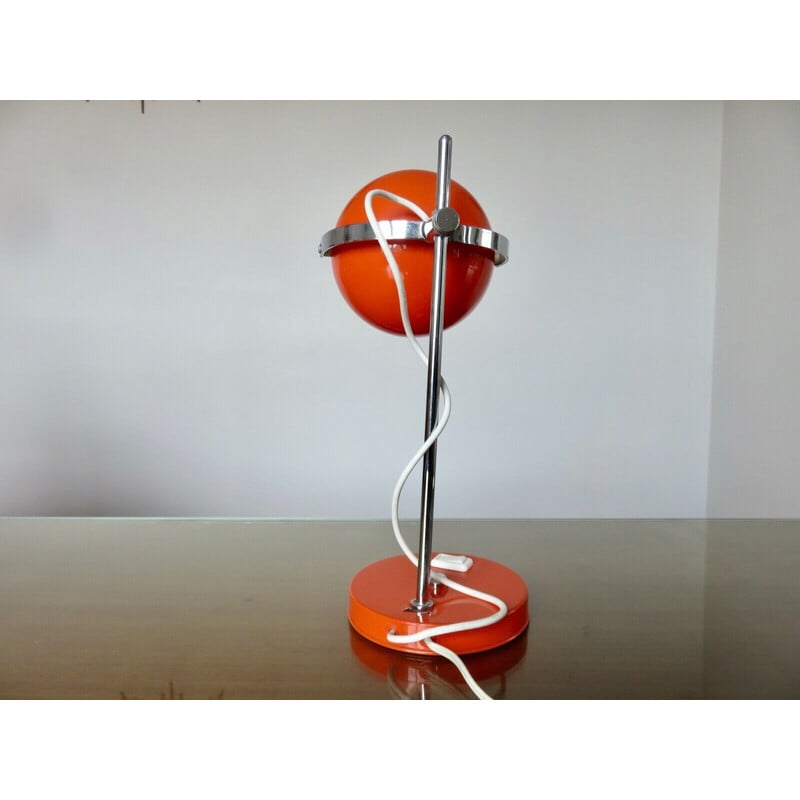 Vintage eye ball lamp in orange metal by Disderot, France 1970