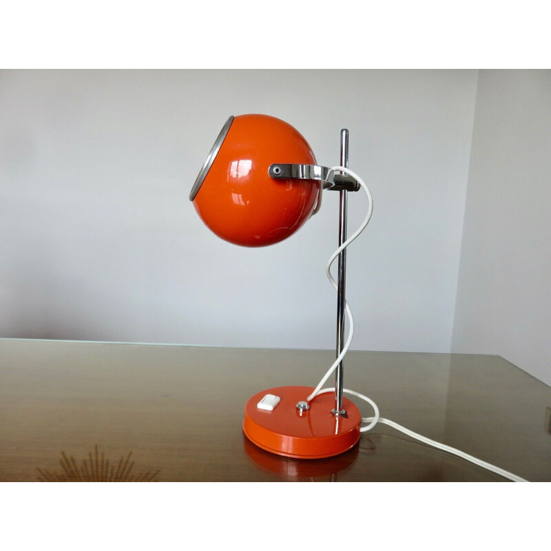 Vintage eye ball lamp in orange metal by Disderot, France 1970