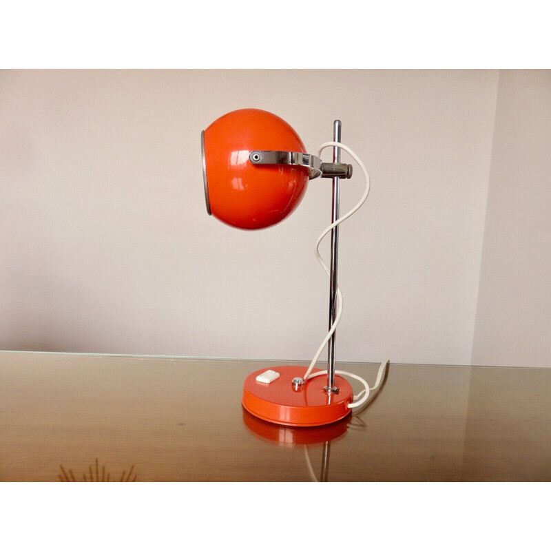 Vintage eye ball lamp in orange metal by Disderot, France 1970