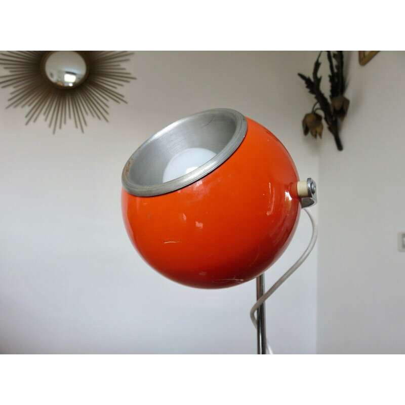 Lampe vintage eye ball en métal orange de Disderot, France 1970