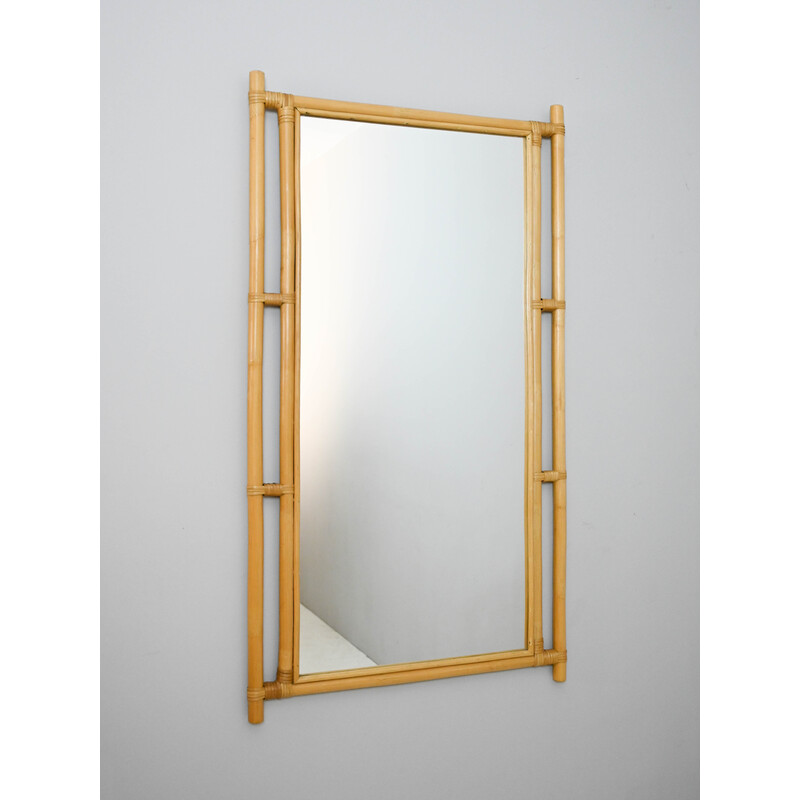 Miroir vintage avec cadre en bambou