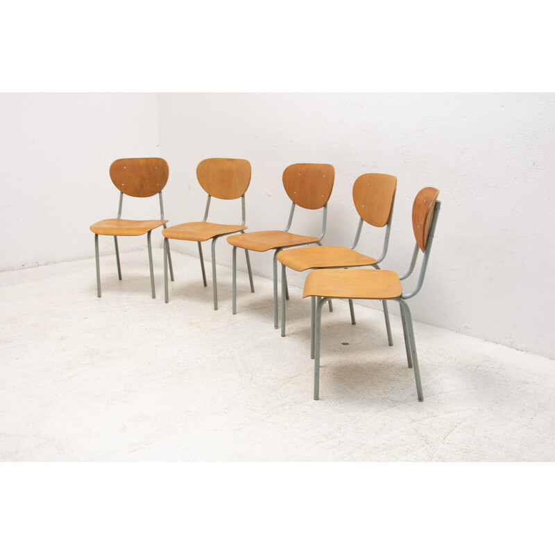 Satz von 5 Vintage-Stühlen aus Holz und Metall, Tschechoslowakei 1970