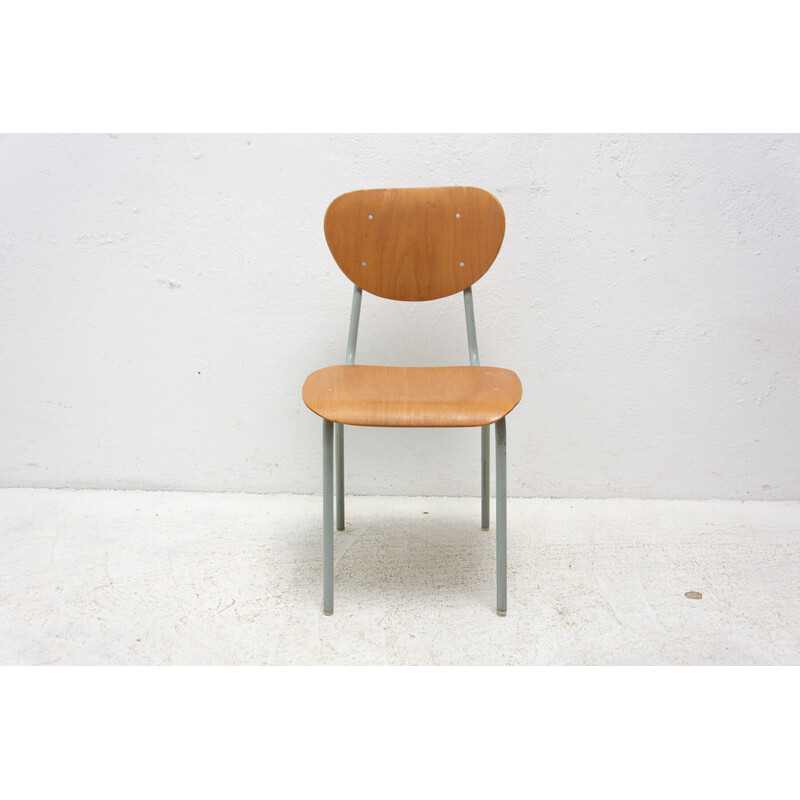 Juego de 5 sillas vintage de madera y metal, Checoslovaquia 1970