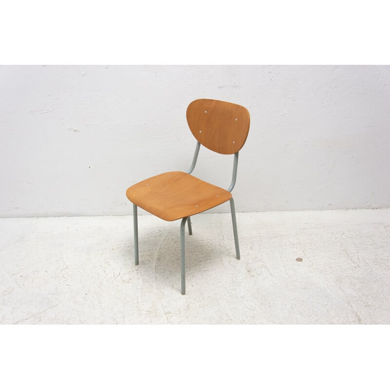 Satz von 5 Vintage-Stühlen aus Holz und Metall, Tschechoslowakei 1970