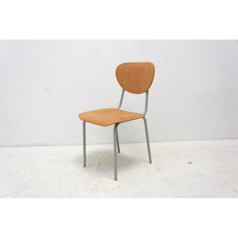 Set of 5 vintage chairs in wood and metal, Czechoslovakia 1970