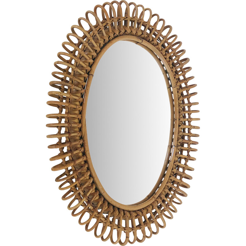 Vintage oval mirror in rattan by Franco Albini, Italy 1950