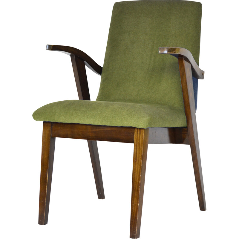 Vintage green velvet armchair by Mieczysław Puchała, 1950s