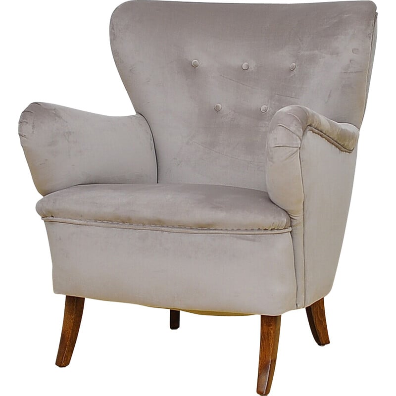 Poltrona wingback svedese in velluto vintage, anni '50