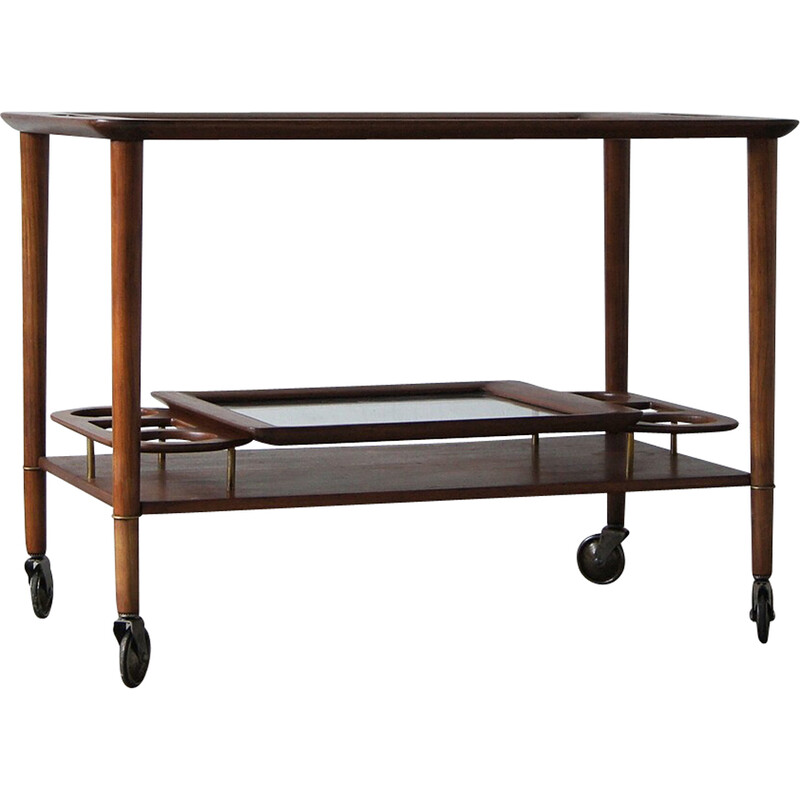 Italian vintage bar trolley with serving tray, 1950s